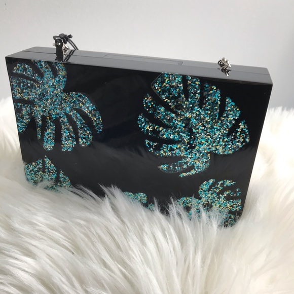 🆕 Nali Box Sparkly Leaf Clutch Detachable Strap - Picture 3 of 8